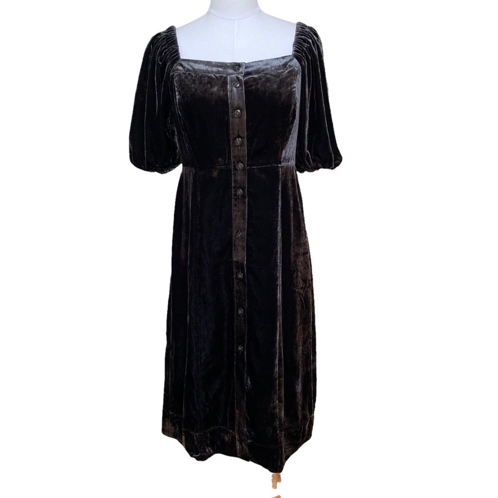 J. Crew Puff-sleeve Velvet Dress in Black NWT - Picture 5 of 14